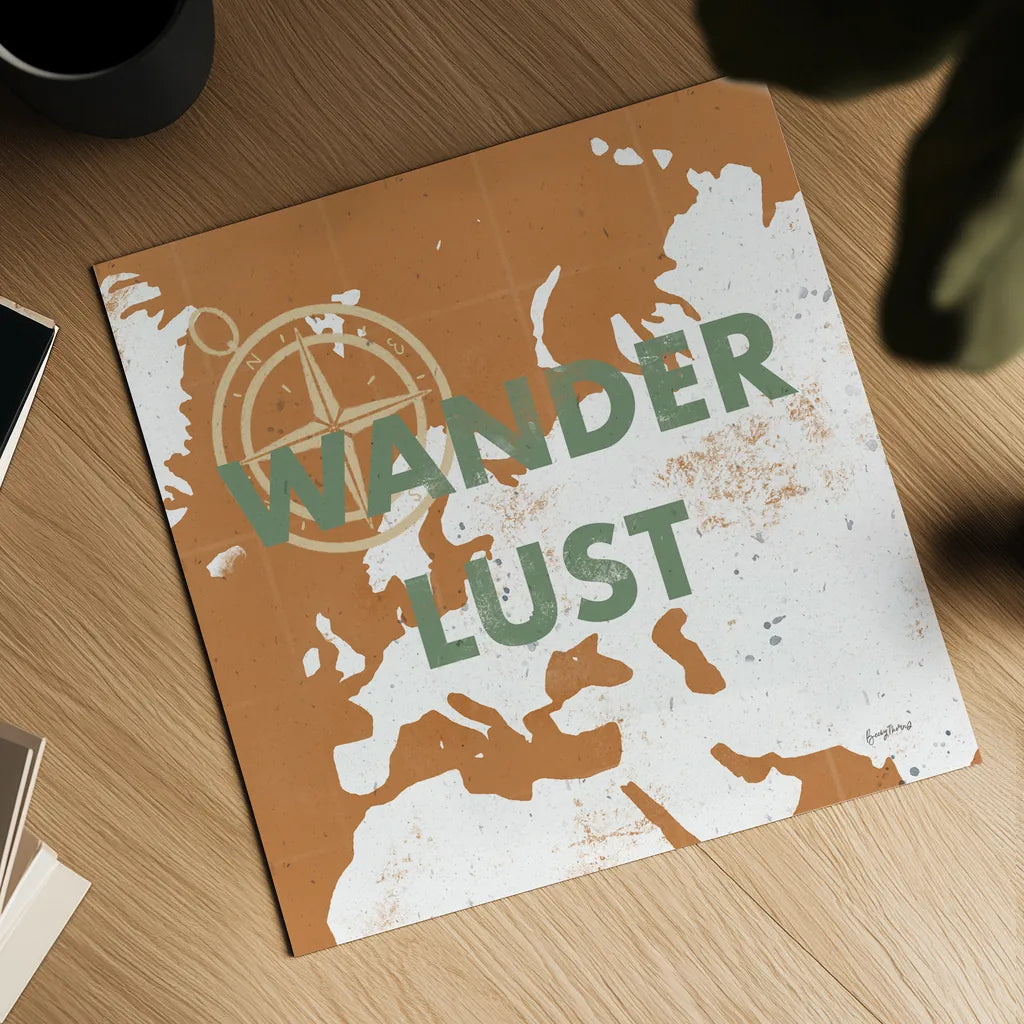 ScandiMap IV Brown by Becky Thorns. Shown as a detailed flat fine art print, highlighting archival giclee quality. Available as an archival giclee rolled canvas, fine art paper, or poster print. SKU 64490a.