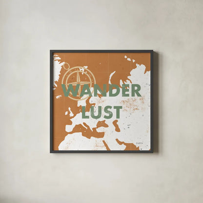 ScandiMap IV Brown by Becky Thorns. Shown in a sleek black glass frame for a contemporary gallery look. Available as an archival giclee rolled canvas, fine art paper, or poster print. SKU 64490a.