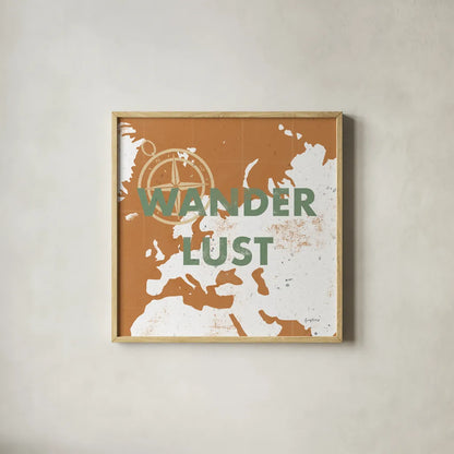 ScandiMap IV Brown by Becky Thorns. Shown in a natural wood glass frame for a timeless modern aesthetic. Available as an archival giclee rolled canvas, fine art paper, or poster print. SKU 64490a.