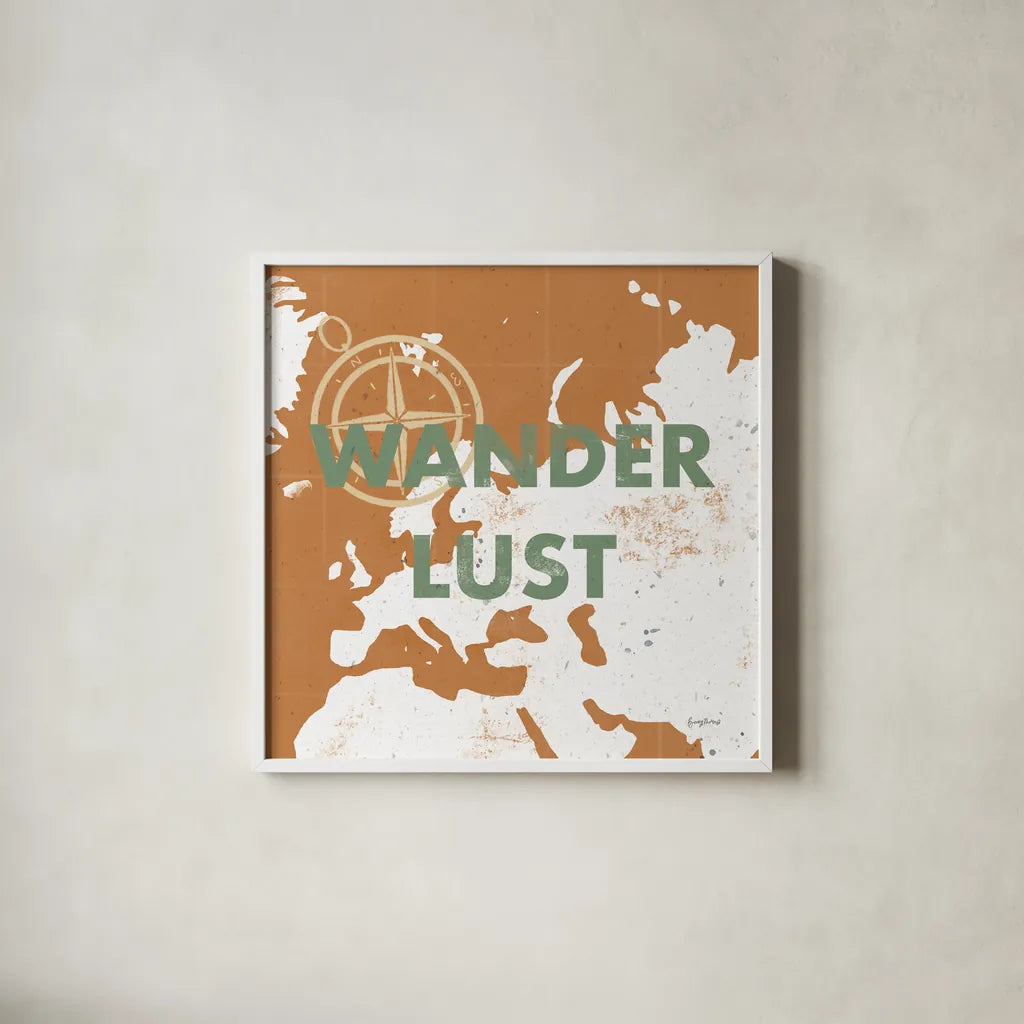 ScandiMap IV Brown by Becky Thorns. Shown in a crisp white glass frame for a clean and minimalist style. Available as an archival giclee rolled canvas, fine art paper, or poster print. SKU 64490a.