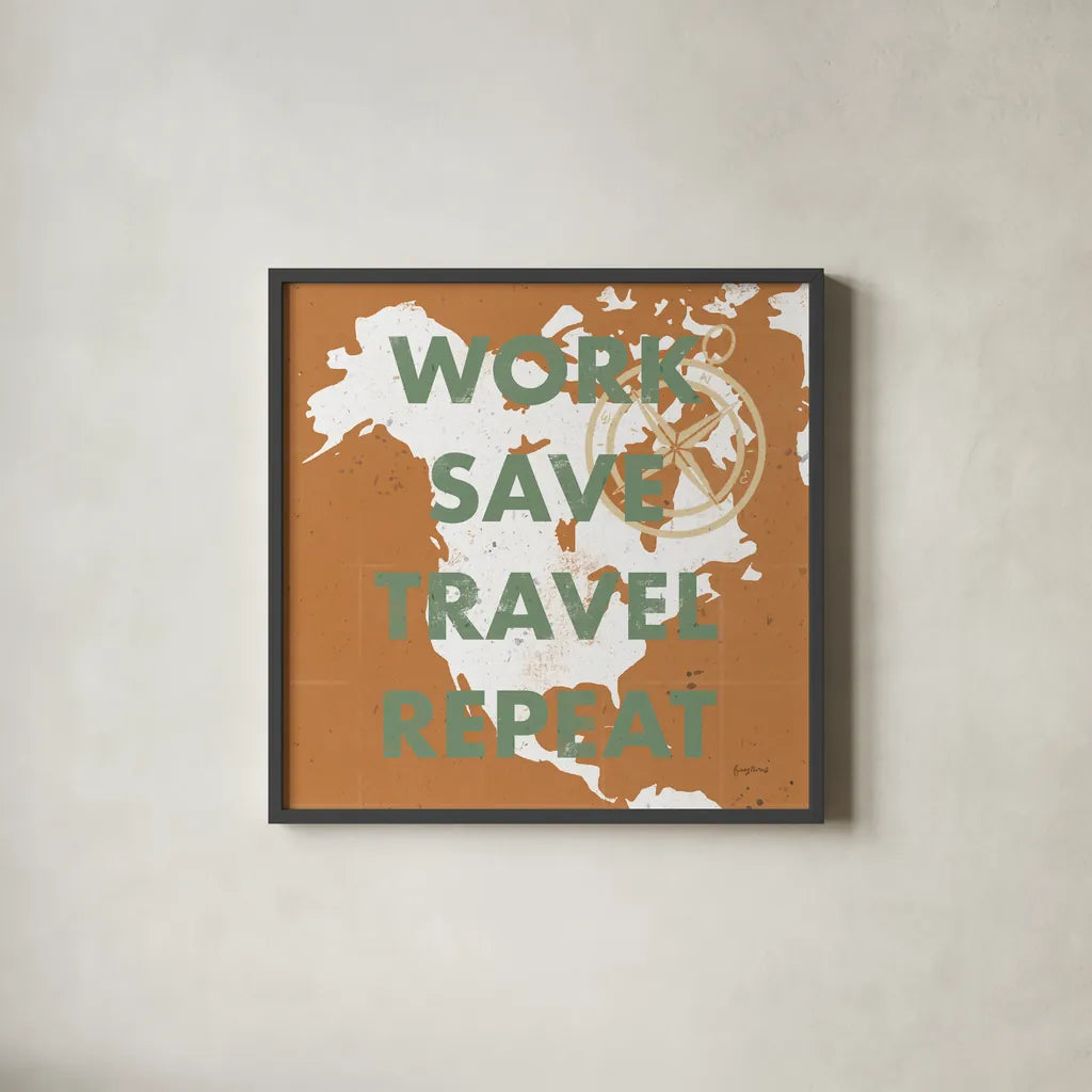 ScandiMap V Brown by Becky Thorns. Shown in a sleek black glass frame for a contemporary gallery look. Available as an archival giclee rolled canvas, fine art paper, or poster print. SKU 64492a.