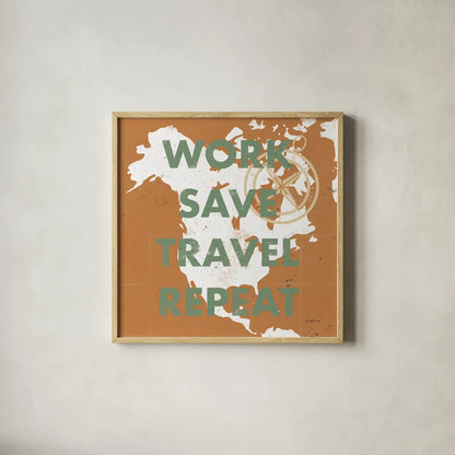 ScandiMap V Brown by Becky Thorns. Shown in a natural wood glass frame for a timeless modern aesthetic. Available as an archival giclee rolled canvas, fine art paper, or poster print. SKU 64492a.