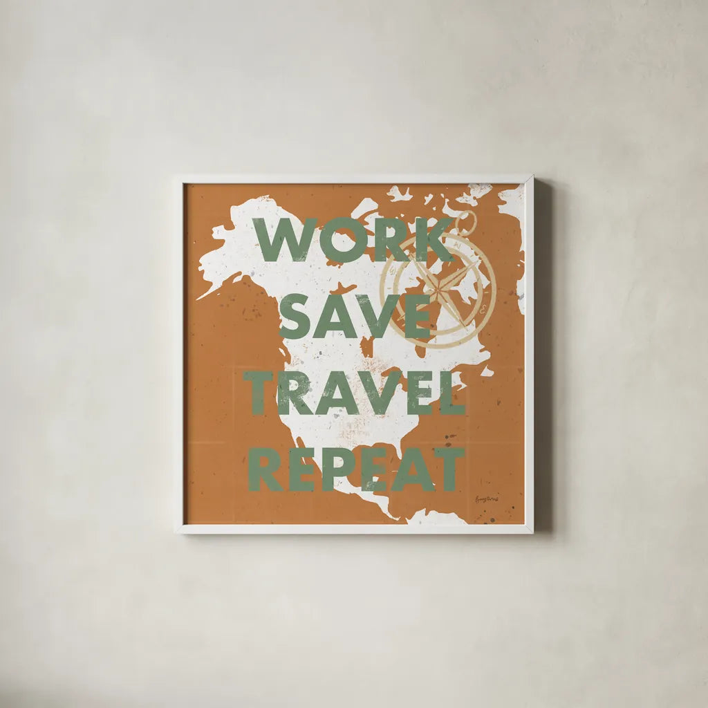 ScandiMap V Brown by Becky Thorns. Shown in a crisp white glass frame for a clean and minimalist style. Available as an archival giclee rolled canvas, fine art paper, or poster print. SKU 64492a.