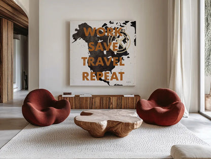 ScandiMap V White by Becky Thorns. Shown as extra-large giant wall art in a modern living room. Available as an archival giclee rolled canvas, fine art paper, or poster print. SKU 64493a.