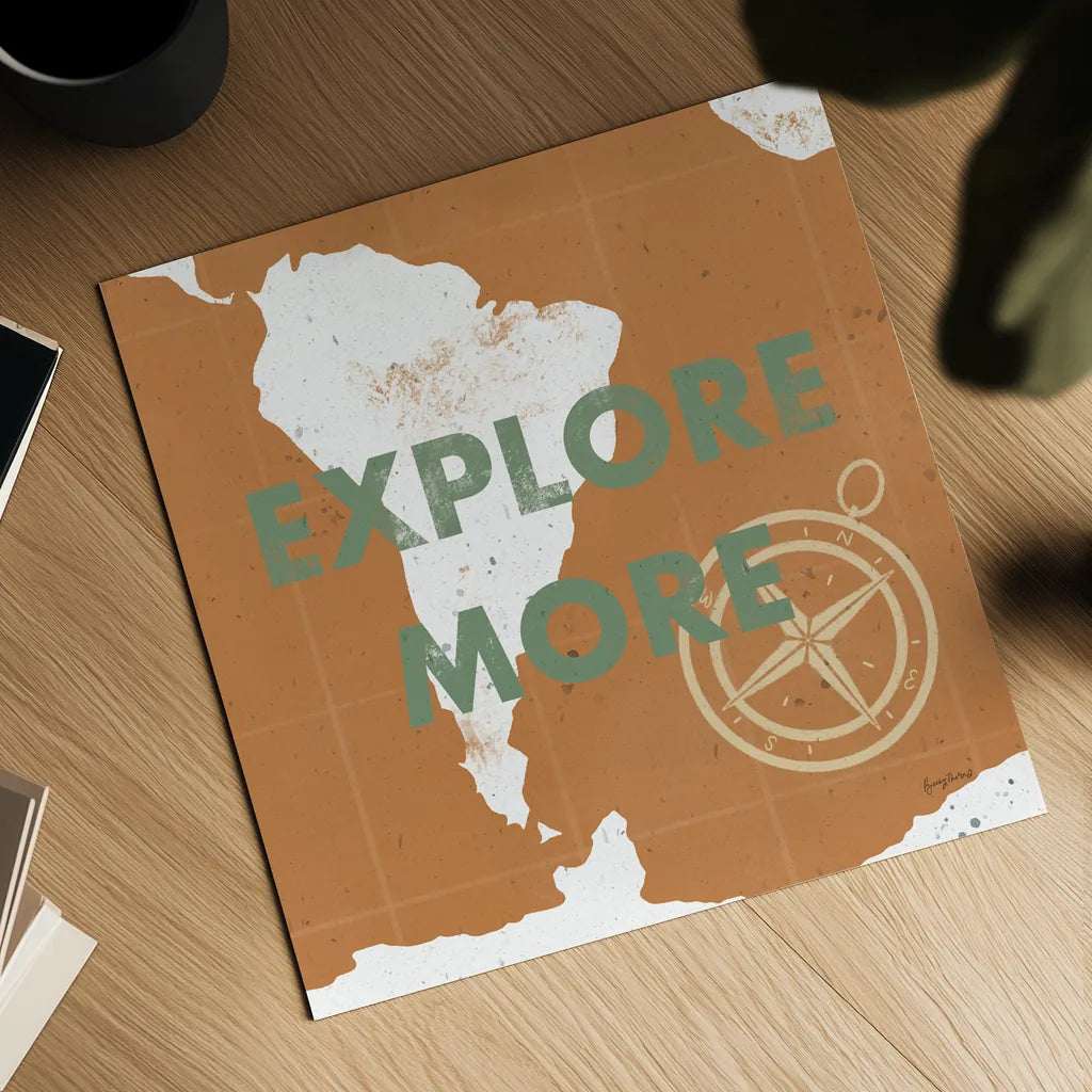 ScandiMap VI Brown by Becky Thorns. Shown as a detailed flat fine art print, highlighting archival giclee quality. Available as an archival giclee rolled canvas, fine art paper, or poster print. SKU 64494a.