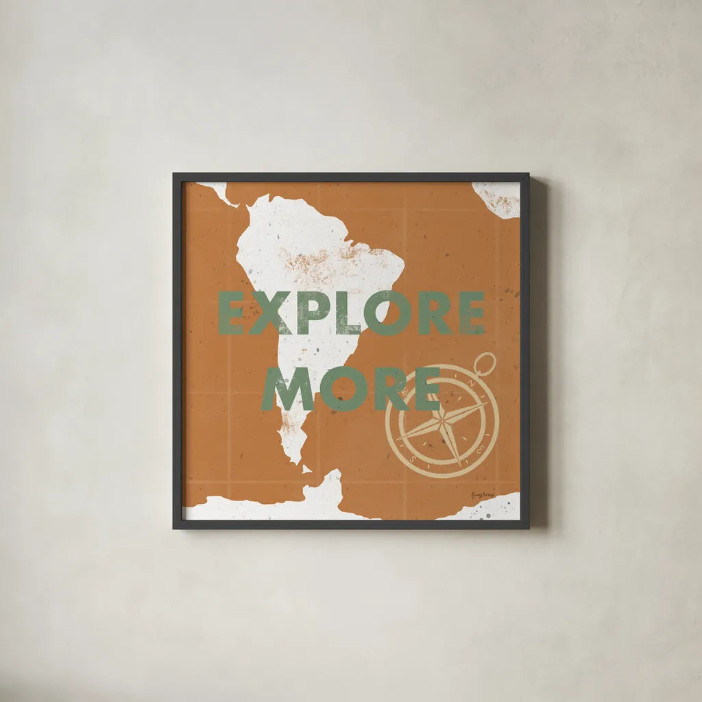 ScandiMap VI Brown by Becky Thorns. Shown in a sleek black glass frame for a contemporary gallery look. Available as an archival giclee rolled canvas, fine art paper, or poster print. SKU 64494a.