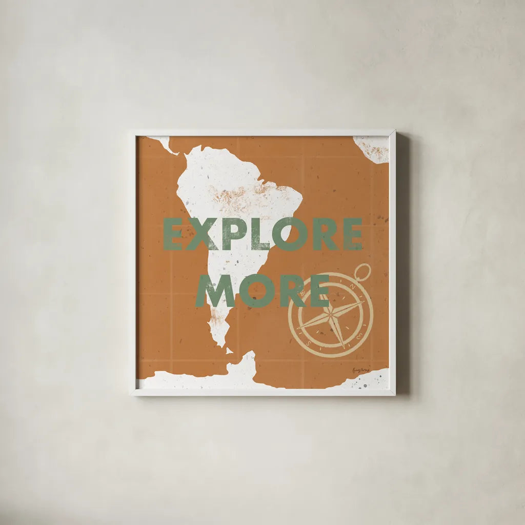 ScandiMap VI Brown by Becky Thorns. Shown in a crisp white glass frame for a clean and minimalist style. Available as an archival giclee rolled canvas, fine art paper, or poster print. SKU 64494a.