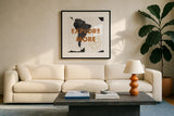 ScandiMap VI White by Becky Thorns. Displayed in a glass frame with matte in a clean modern living room. Available as an archival giclee rolled canvas, fine art paper, or poster print. SKU 64495a.