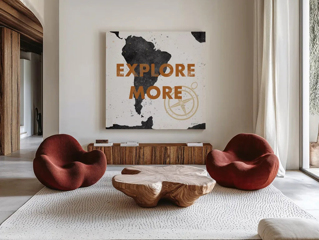 ScandiMap VI White by Becky Thorns. Shown as extra-large giant wall art in a modern living room. Available as an archival giclee rolled canvas, fine art paper, or poster print. SKU 64495a.