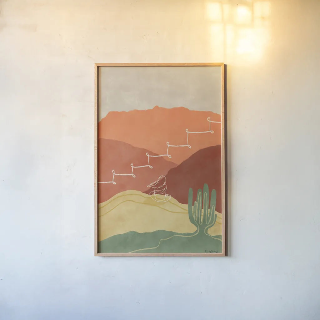 Self Care II by Becky Thorns. shown as a paper print in a natural frame. Available as a archival giclee rolled canvas, fine art paper, or poster print. SKU 75963h.