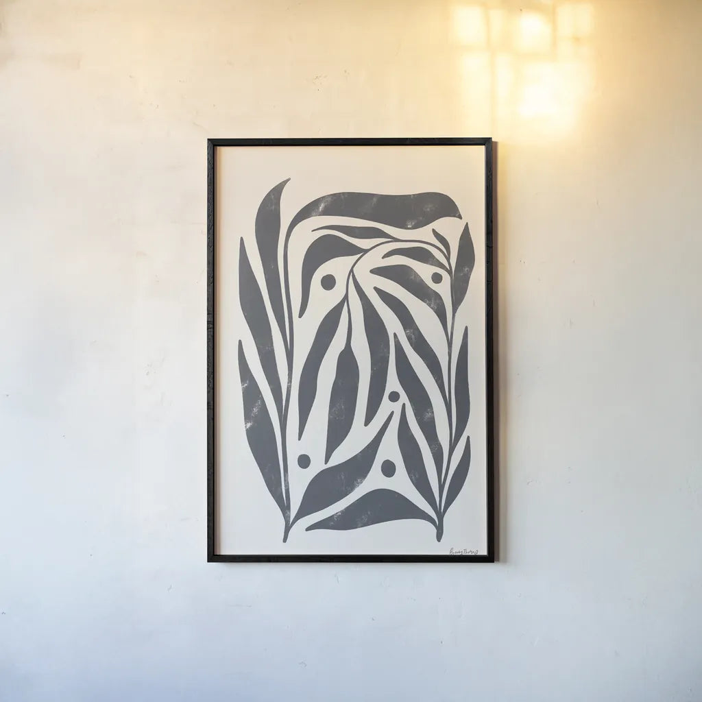 Simple Botanical I by Becky Thorns. shown as a paper print in a black flame. Available as a archival giclee rolled canvas, fine art paper, or poster print. SKU 87469h.