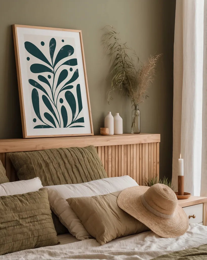 Simple Botanical III by Becky Thorns. shown as a paper print in a natural frame. Available as a archival giclee rolled canvas, fine art paper, or poster print. SKU 87471h.