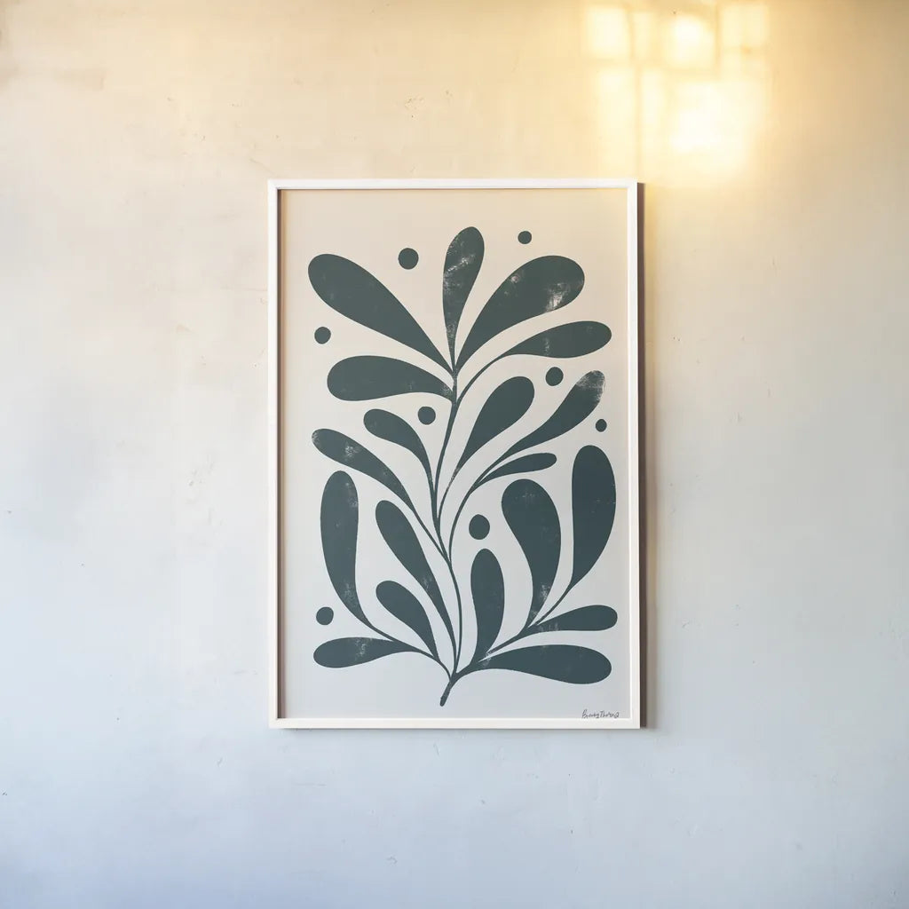 Simple Botanical III by Becky Thorns. shown as a paper print in a white frame. Available as a archival giclee rolled canvas, fine art paper, or poster print. SKU 87471h.