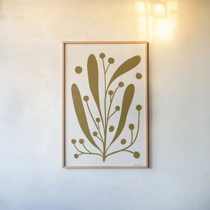 Simple Botanical IV by Becky Thorns. shown as a paper print in a natural frame. Available as a archival giclee rolled canvas, fine art paper, or poster print. SKU 87472h.