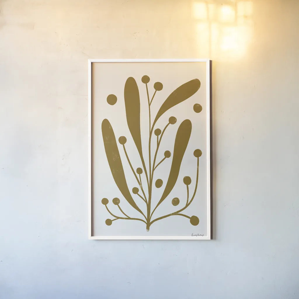 Simple Botanical IV by Becky Thorns. shown as a paper print in a white frame. Available as a archival giclee rolled canvas, fine art paper, or poster print. SKU 87472h.