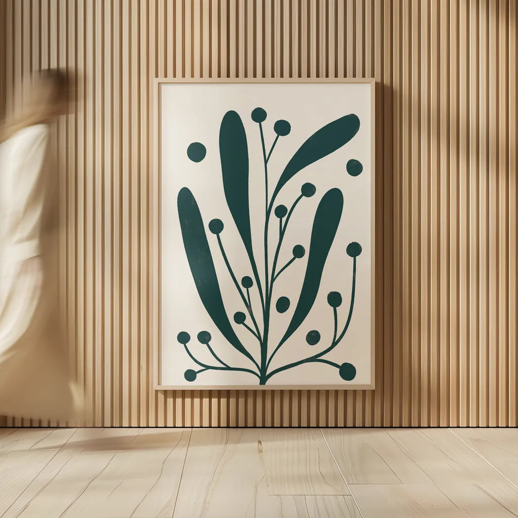 Simple Botanical IV Green by Becky Thorns. shown as over sized large wall art. Available as an archival giclee rolled canvas, fine art paper, or poster print. SKU 88494h.