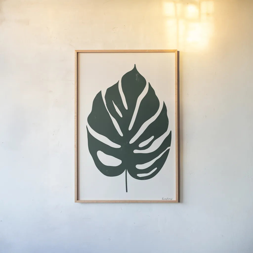 Simple Botanical V by Becky Thorns. shown as a paper print in a natural frame. Available as a archival giclee rolled canvas, fine art paper, or poster print. SKU 88701h.