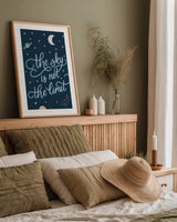 Sky is not the limit by Becky Thorns. shown as a paper print in a natural frame. Available as a archival giclee rolled canvas, fine art paper, or poster print. SKU 53221h.