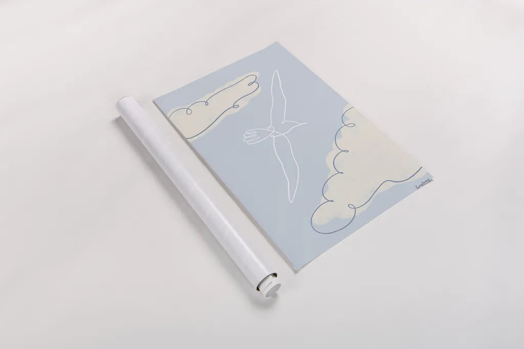 Soaring Seagull I by Becky Thorns. shown as a rolled paper print. Available as archival giclee rolled canvas, fine art paper, or poster print. SKU 87641h.