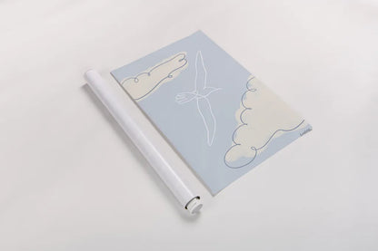 Soaring Seagull I by Becky Thorns. shown as a rolled paper print. Available as archival giclee rolled canvas, fine art paper, or poster print. SKU 87641h.