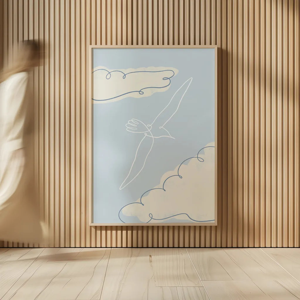 Soaring Seagull I by Becky Thorns. shown as over sized large wall art. Available as an archival giclee rolled canvas, fine art paper, or poster print. SKU 87641h.