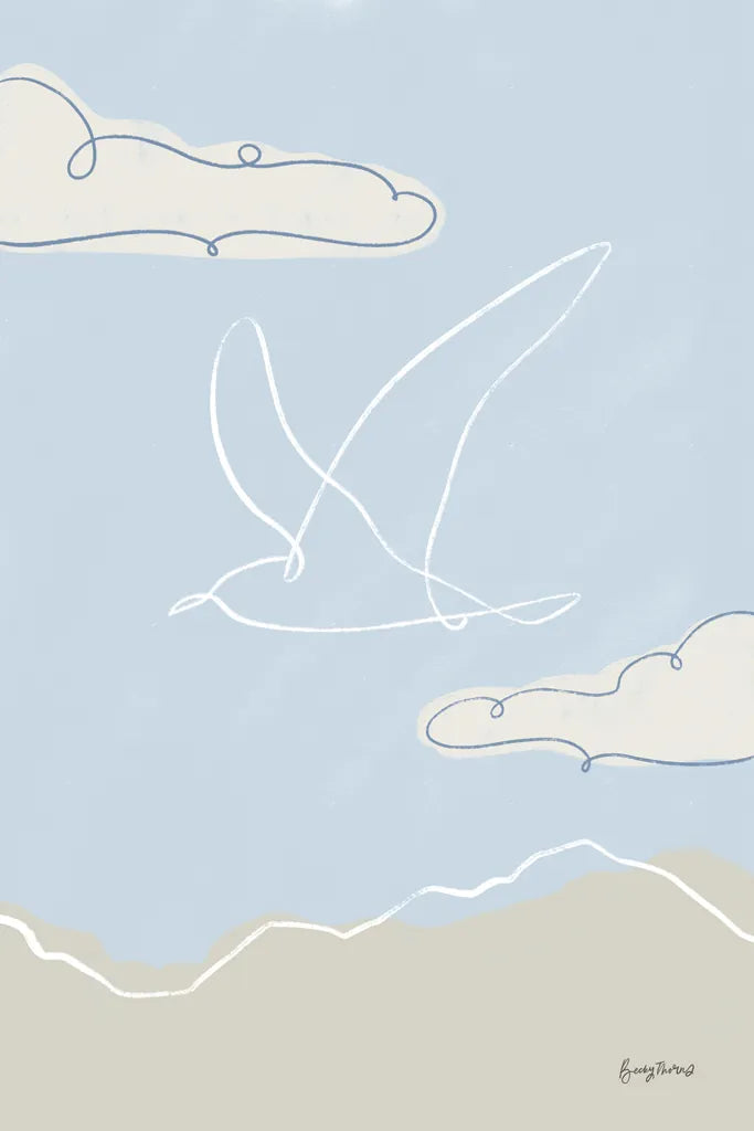 Soaring Seagull II by Becky Thorns. SKU 87642h. Archival Giclee Fine art print for wall decor.