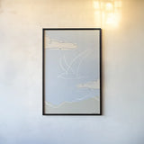 Soaring Seagull II by Becky Thorns. shown as a paper print in a black flame. Available as a archival giclee rolled canvas, fine art paper, or poster print. SKU 87642h.