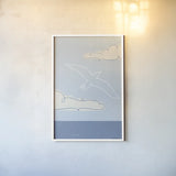 Soaring Seagull III by Becky Thorns. shown as a paper print in a white frame. Available as a archival giclee rolled canvas, fine art paper, or poster print. SKU 87643h.