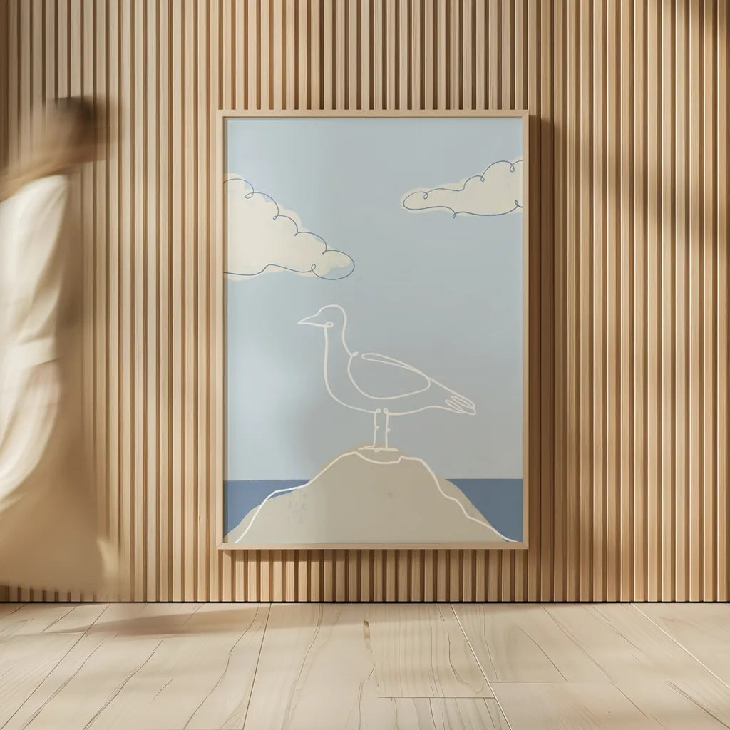 Soaring Seagull IV by Becky Thorns. shown as over sized large wall art. Available as an archival giclee rolled canvas, fine art paper, or poster print. SKU 87644h.