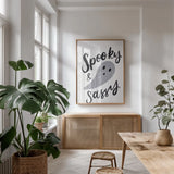 Sophisticated Spooky I by Becky Thorns. shown as a print in a natural wood frame in a dining room. Available as a archival giclee rolled canvas, fine art paper, or poster print. SKU 67505h.