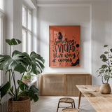 Sophisticated Spooky IV by Becky Thorns. shown as a print in a natural wood frame in a dining room. Available as a archival giclee rolled canvas, fine art paper, or poster print. SKU 67508h.