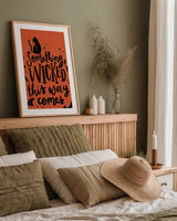 Sophisticated Spooky IV by Becky Thorns. shown as a paper print in a natural frame. Available as a archival giclee rolled canvas, fine art paper, or poster print. SKU 67508h.