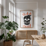 Sophisticated Spooky VI by Becky Thorns. shown as a print in a natural wood frame in a dining room. Available as a archival giclee rolled canvas, fine art paper, or poster print. SKU 67510h.
