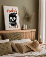 Sophisticated Spooky VI by Becky Thorns. shown as a paper print in a natural frame. Available as a archival giclee rolled canvas, fine art paper, or poster print. SKU 67510h.