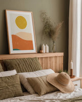 Sun Chaser I by Becky Thorns. shown as a paper print in a natural frame. Available as a archival giclee rolled canvas, fine art paper, or poster print. SKU 65316h.