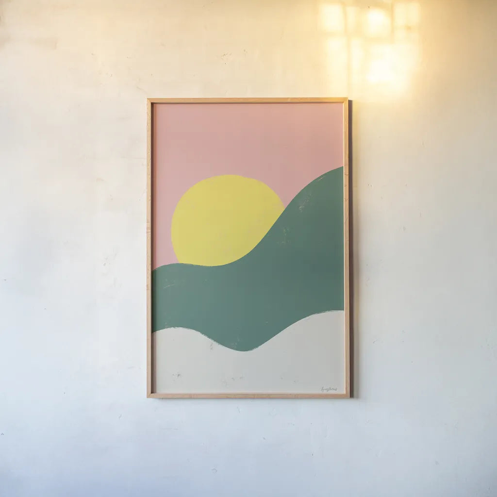 Sun Chaser II by Becky Thorns. shown as a paper print in a natural frame. Available as a archival giclee rolled canvas, fine art paper, or poster print. SKU 65317h.