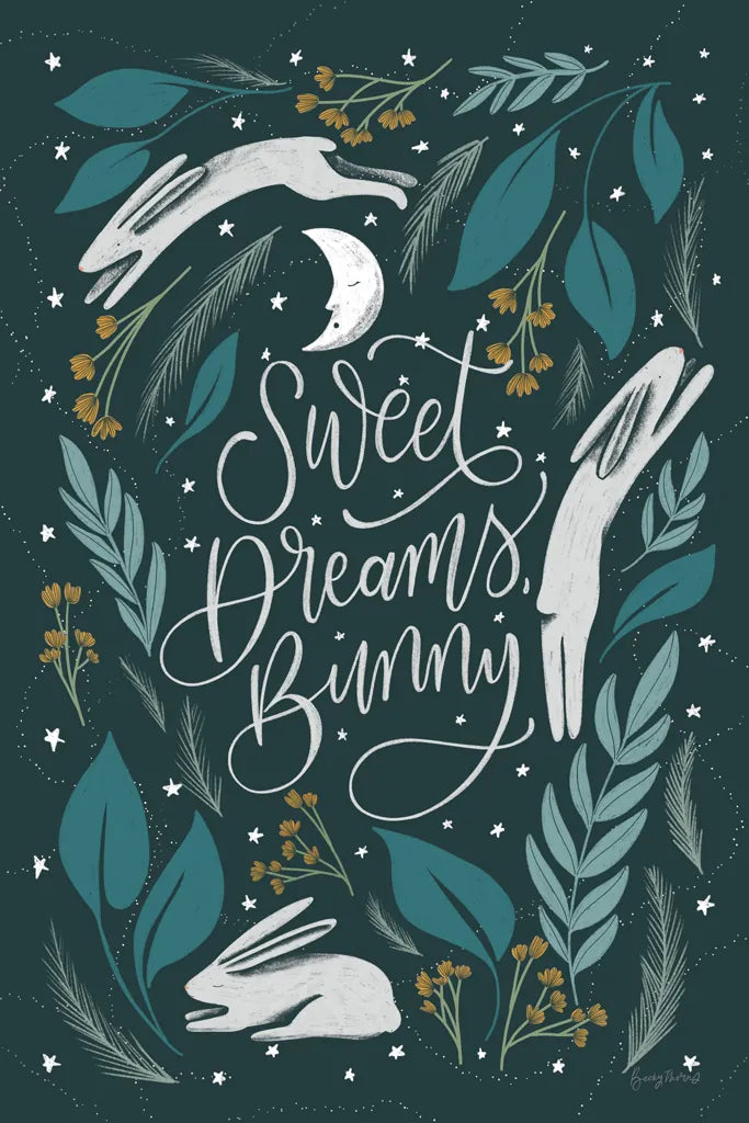 Sweet Dreams Bunny II by Becky Thorns. SKU 53010h. Archival Giclee Fine art print for wall decor.