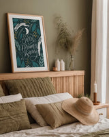 Sweet Dreams Bunny II by Becky Thorns. shown as a paper print in a natural frame. Available as a archival giclee rolled canvas, fine art paper, or poster print. SKU 53010h.
