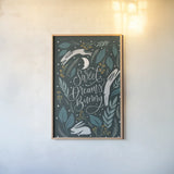 Sweet Dreams Bunny II by Becky Thorns. shown as a paper print in a natural frame. Available as a archival giclee rolled canvas, fine art paper, or poster print. SKU 53010h.