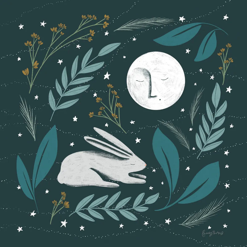 Sweet Dreams Bunny III by Becky Thorns. SKU 53011a. Archival Giclee Fine art print for wall decor.