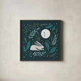 Sweet Dreams Bunny III by Becky Thorns. Shown in a sleek black glass frame for a contemporary gallery look. Available as an archival giclee rolled canvas, fine art paper, or poster print. SKU 53011a.