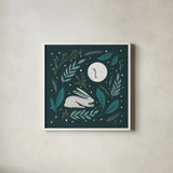 Sweet Dreams Bunny III by Becky Thorns. Shown in a crisp white glass frame for a clean and minimalist style. Available as an archival giclee rolled canvas, fine art paper, or poster print. SKU 53011a.