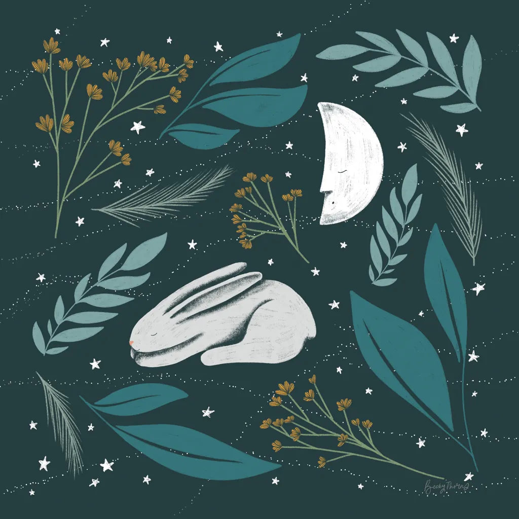 Sweet Dreams Bunny IV by Becky Thorns. SKU 53012a. Archival Giclee Fine art print for wall decor.