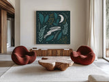 Sweet Dreams Bunny V by Becky Thorns. Shown as extra-large giant wall art in a modern living room. Available as an archival giclee rolled canvas, fine art paper, or poster print. SKU 53013a.