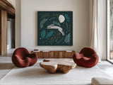 Sweet Dreams Bunny VI by Becky Thorns. Shown as extra-large giant wall art in a modern living room. Available as an archival giclee rolled canvas, fine art paper, or poster print. SKU 53014a.
