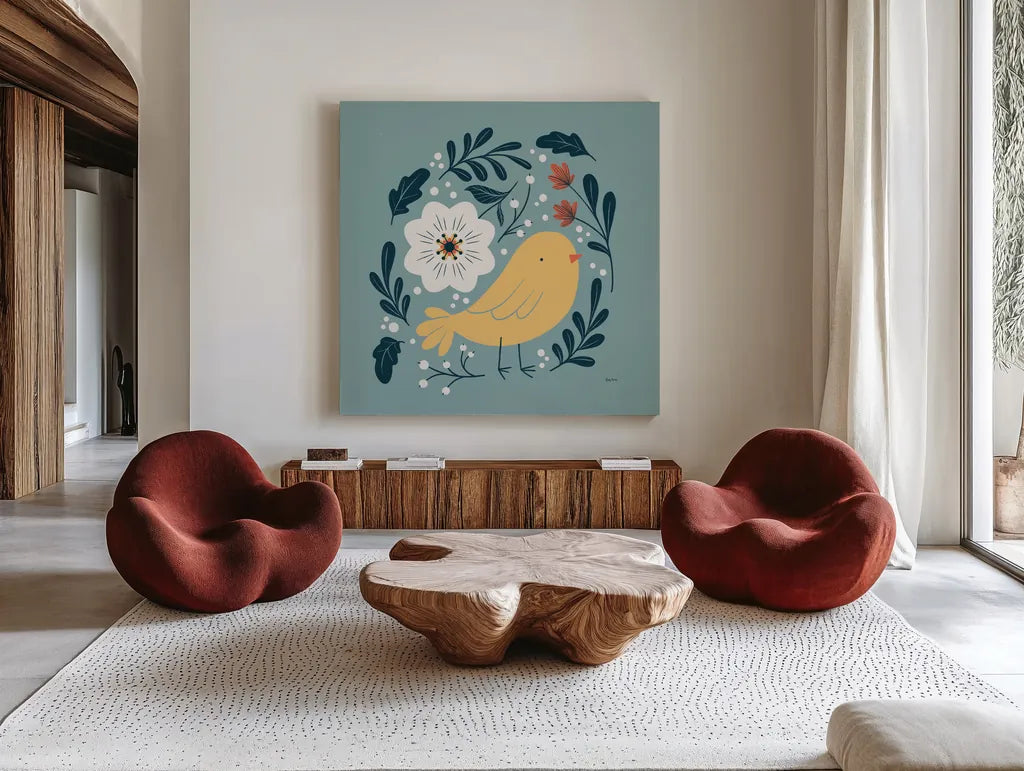 Sweet Easter I by Becky Thorns. Shown as extra-large giant wall art in a modern living room. Available as an archival giclee rolled canvas, fine art paper, or poster print. SKU 70581a.