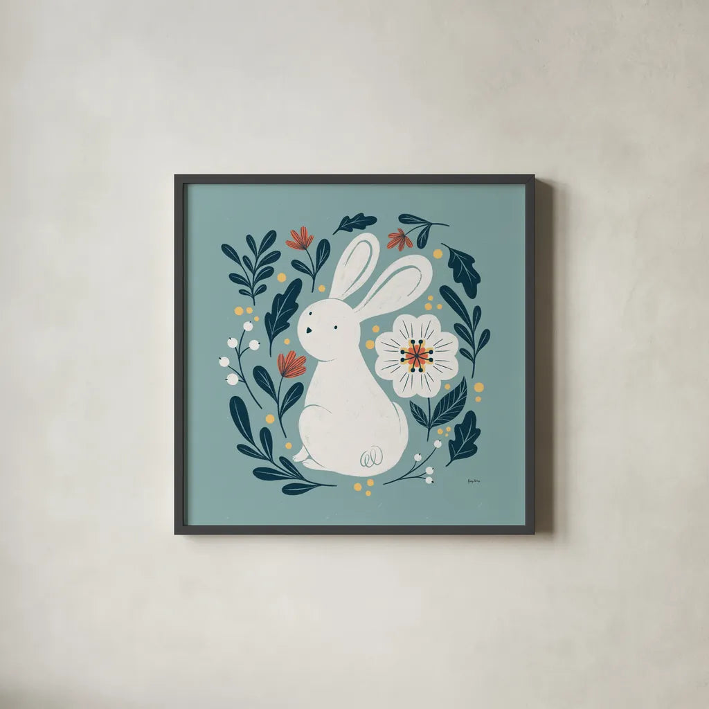 Sweet Easter II by Becky Thorns. Shown in a sleek black glass frame for a contemporary gallery look. Available as an archival giclee rolled canvas, fine art paper, or poster print. SKU 70582a.