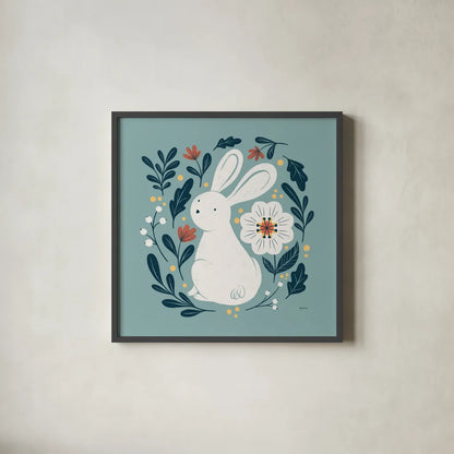 Sweet Easter II by Becky Thorns. Shown in a sleek black glass frame for a contemporary gallery look. Available as an archival giclee rolled canvas, fine art paper, or poster print. SKU 70582a.