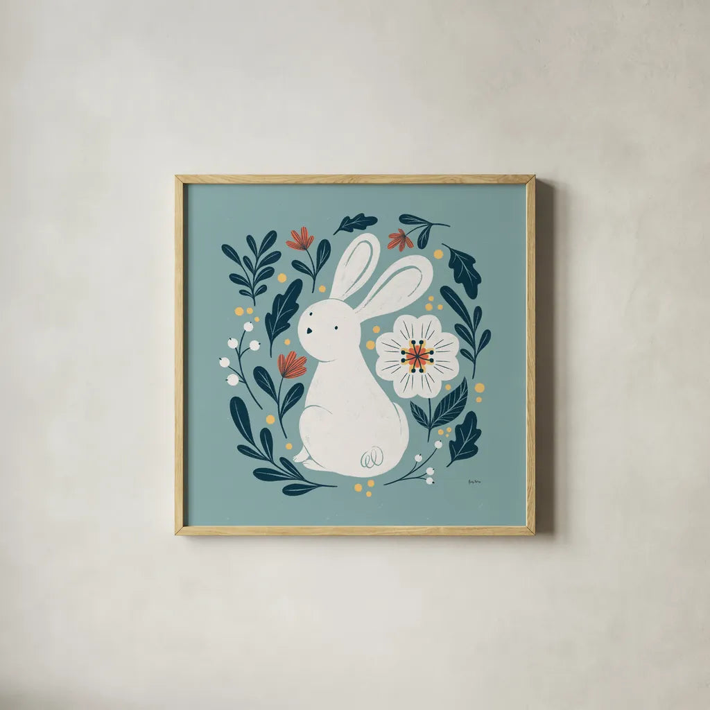 Sweet Easter II by Becky Thorns. Shown in a natural wood glass frame for a timeless modern aesthetic. Available as an archival giclee rolled canvas, fine art paper, or poster print. SKU 70582a.