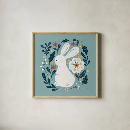 Sweet Easter II by Becky Thorns. Shown in a natural wood glass frame for a timeless modern aesthetic. Available as an archival giclee rolled canvas, fine art paper, or poster print. SKU 70582a.